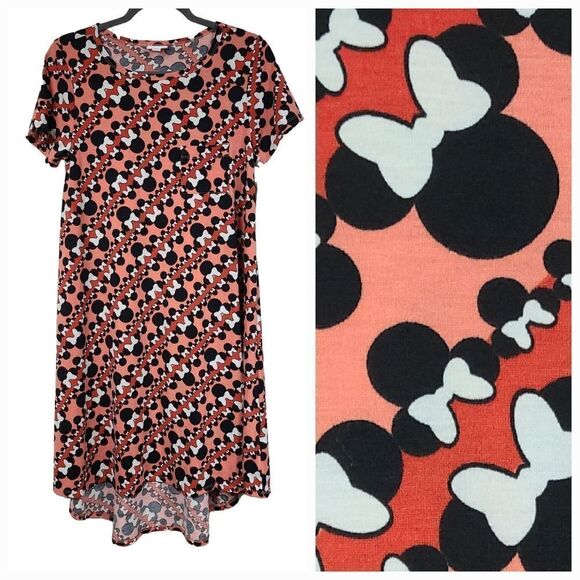 NWT LuLaRoe Disney Carly Dress Minnie Mouse Knit Midi Pocket High Low Casual 6/8 - Picture 1 of 11